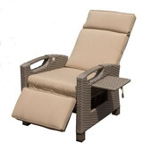 Outdoor Recliner Chair, Patio Recliner with Hand-Woven Wicker, Flip Table Push Back, Adjustable Angle, 6.8