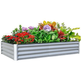 8x4x1 ft Galvanized Raised Garden Bed, Outdoor Planter Garden Boxes Large Metal Planter Box for Gardening Vegetables Fruits Flowers, Silver W1859P197955
