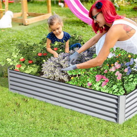 8x4x1.5 ft Galvanized Raised Garden Bed, Outdoor Planter Garden Boxes Large Metal Planter Box for Gardening Vegetables Fruits Flowers, Silver W1859P197956