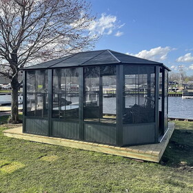 13 x 13 FT Sunroom Octagonal Solarium,Screen Houses for Outdoors Backyard with Lockable Sliding Door,Moveable PC Screen,Galvanized Steel Sloping Roof W1859P207088