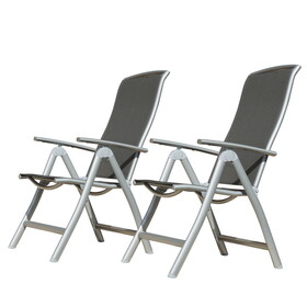 Patio Folding Chairs Set of 2, Aluminium Frame Outdoor Reclining Patio Chairs for Garden Camping Poolside Beach Deck, Adjustable High Back Lawn Chairs with Textilene Fabric Seat, Dark Gray