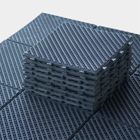 Patio Interlocking Deck Tiles, 12"x12" Square Composite Decking Tiles, Four Slat Plastic Outdoor Flooring Tile All Weather for Balcony Porch Backyard, (Dark Gray, Pack of 9) W1859113485