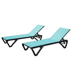 Outdoor Lounge Chair, 2 Pieces Aluminum Plastic Patio Chaise Lounge with 5 Position Adjustable Backrest and Wheels, All Weather Reclining Chair for Outdoor, Beach, Yard, Pool, Lake Blue W1859P225539