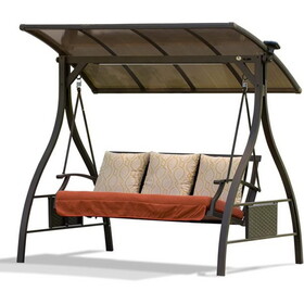 Patio Porch Swing 3 Person Adjustable Canopy Deluxe Hammock Swing Glider with Solar LED Light and 3 Sunbrella Cushions for Outdoor Garden, Balcony, Backyard W1859S00001
