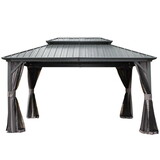 Hardtop Gazebo Outdoor Aluminum Gazebos Grill with Galvanized Steel Double Canopy for Patios Deck Backyard,Curtains&Netting W1859S00002