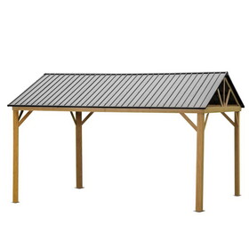 12'x14' Hardtop Gazebo Outdoor Aluminum Gazebo with Galvanized Steel Gable Canopy for Patio Decks Backyard (Yellow-Brown) W1859S00013