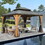 12'x14' Hardtop Gazebo, Outdoor Cedar Wood Frame Canopy with Galvanized Steel Double Roof, Outdoor Permanent Metal Pavilion with Curtains and Netting for Patio, Backyard and Lawn(Brown) W1859S00018