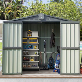 Outdoor Storage Shed 6.5'x 4.2', Metal Garden Shed for Bike, Trash Can, Tools, Lawn Mowers,Galvanized Steel Outdoor Storage Cabinet with Lockable Door for Backyard, Patio, Lawn (6.5x4.2ft, Black)