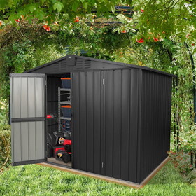 Outdoor Storage Shed 8.2'x 6.2', Metal Garden Shed for Bike, Trash Can, Galvanized Steel Outdoor Storage Cabinet with Lockable Door for Backyard, Patio, Lawn (8.2x6.2ft, Black) W1859S00031