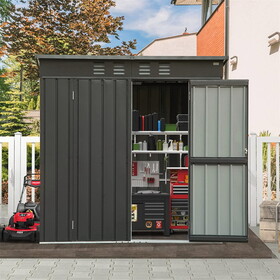 Backyard Storage Shed with Sloping Roof Galvanized Steel Frame Outdoor Garden Shed Metal Utility Tool Storage Room with Latches and Lockable Door (6.27x4.51ft, Black) W1859S00033