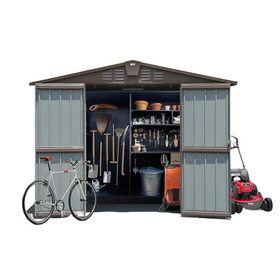 Outdoor Storage Shed 8.2' x 6.2', Metal Steel Utility Tool Shed Storage House with Double Lockable Doors & Air Vents for Backyard Patio Garden Lawn Brown W1859S00039