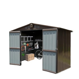 Outdoor Storage Shed 10'x8', Metal Tool Sheds Storage House with Lockable Double Door,Large Bike Shed Waterproof for Garden,Backyard,Lawn(Brown) W1859S00040