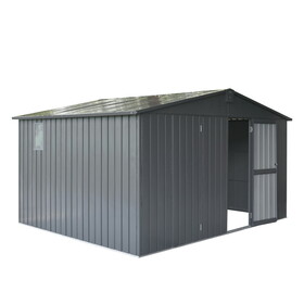 Backyard Storage Shed 11'x 9' with Galvanized Steel Frame & Windows, Outdoor Garden Shed Metal Utility Tool Storage Room with Lockable Door for Patio(Dark Gray) W1859S00041