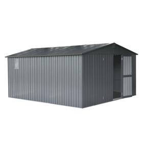 Backyard Storage Shed 11' x 12.5' with Galvanized Steel Frame & Windows, Outdoor Garden Shed Metal Utility Tool Storage Room with Lockable Door for Patio(Dark Gray) W1859S00042