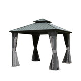 10' x 10' Hardtop Gazebo, Aluminum Metal Gazebo with Galvanized Steel Double Roof Canopy, Curtain and Netting, Permanent Gazebo Pavilion for Patio, Backyard, Deck, Lawn W1859S00047