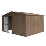 Backyard Storage Shed 11'x 9' with Galvanized Steel Frame & Windows, Outdoor Garden Shed Metal Utility Tool Storage Room with Lockable Door for Patio(Brown)