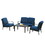 Outdoor 4 pcs Patio Conversation Set, Metal Dining Table and Chairs Dining Set with Removable Navy Blue Cushions for Garden Lawn Yard