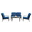 Outdoor 4 pcs Patio Conversation Set, Metal Dining Table and Chairs Dining Set with Removable Navy Blue Cushions for Garden Lawn Yard