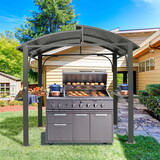8x5FT Arc Roof, Grill Canopy for Outdoor Grill w/Double Galvanized Steel Roof and 2 Side Shelves, BBQ Gazebo Grill Tent for Patio Garden Backyard, Grey W1859S00074