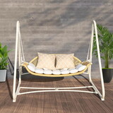 Outdoor Patio Porch Swing, 2-Seat Hanging Swing Chair with Thickened Cushions and Pillow, Rattan Porch Swing Chair Outdoor Hammock Chair for Porch, Backyard, Garden W1859S00076