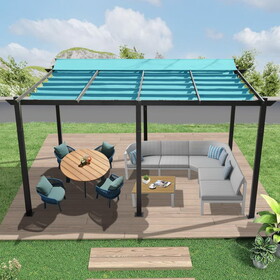 11 x 16 FT Outdoor Living Outdoor Retractable Pergola with Weather-Resistant Canopy Aluminum Garden Pergola Patio Grill Gazebo for Courtyard -Lake Blue W1859S00077