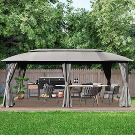 Gazebo 10x20FT, Outdoor Gazebo with Double Roofs, Privacy Curtains, Mosquito Nettings, Heavy Duty Metal Frame Party Tent Canopy for Patio, Backyard, Deck, Lawn, Grey W1859S00084