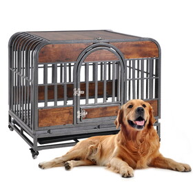 32in Heavy Duty Dog Crate, Furniture Style Dog Crate with Removable Trays and Wheels for High Anxiety Dogs W1863125109