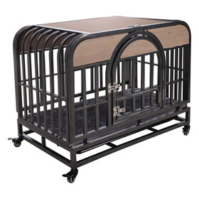 37in Heavy Duty Dog Crate, Furniture Style Dog Crate with Removable Trays and Wheels for High Anxiety Dogs W1863125110