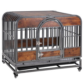 37in Heavy Duty Dog Crate, Furniture Style Dog Crate with Removable Trays and Wheels for High Anxiety Dogs W1863125111