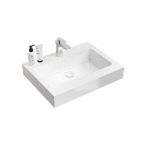 BB02-24-101, Integrated solid surface basin WITHOUT drain & faucet, glossy white color W1865107108