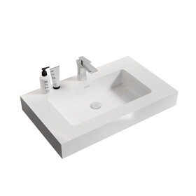 BB02-30-101, Integrated solid surface basin WITHOUT drain and faucet, glossy white color W1865107113