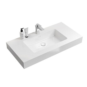 BB02-36-101, Integrated solid surface basin WITHOUT drain and faucet, glossy white color W1865107115