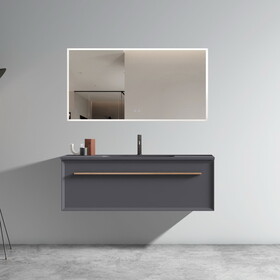 U053-Nevia48W-207 Nevia 48" Exclusive Gray Bathroom Vanity with Gray Solid Surface Sink, Wall Mounted Floating Bathroom Vanity for Modern Bathroom, One-Piece Gray Basin without Drain and Faucet