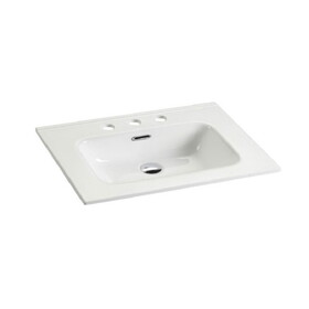 BB0930Y331, Integrated white ceramic basin with three predrilled faucet holes, faucet and drain assembly NOT included