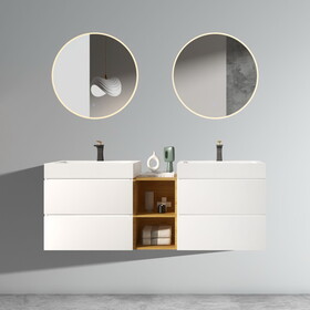 U063-ALICE72W-201 Alice 72" White Bathroom Vanity with Double Sinks and Open Shelf, Modern Wall Mounted Floating Bathroom Vanity, One-Piece Sink Basin without Drain and Faucet P-W1865P167930