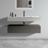U064-Flora48W-102 Floating Bathroom Sink with Storage Cabinet, Space Gray Wall-mounted Basin with Cabinet with 3 Soft Close Doors W1865S00056