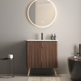 U094-Etna30F-305 Etna 30" Striped Walnut Bathroom Vanity with Sink, Freestanding & Wall Mounted Bathroom Cabinet Options for Modern Bathrooms, KD W1865S00060