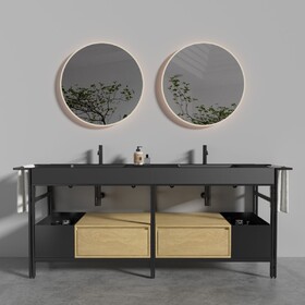 FORTE 72" Industrial Style Modular Bathroom Vanity with a robust metal frame and is topped with a seamless, easy-to-clean artificial stone basin, without drainage and faucet, KD