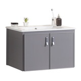 24' Metal Wall Mounted Bathroom Vanity with White sink,Two Metal Soft Close Cabinet Doors, Metal,Excluding faucets,Grey W1882S00022