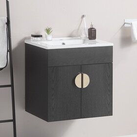 20" Bathroom Vanity with Sink,Large Storage Space, Wall Mounted Bathroom Vanity Sink,Black W1882S00029