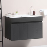 30 inch Wall Mounted Bathroom Vanity with White Ceramic Basin,Two Soft Close Cabinet Doors, Solid Wood,Excluding faucets,black P-W1882S00019
