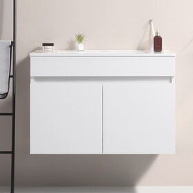24 inch Wall Mounted Bathroom Vanity with White Ceramic Basin,Two Soft Close Cabinet Doors, Solid Wood,Excluding faucets,White P-W1882S00036