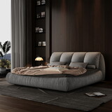 Queen Size Luxury Upholstered Platform Bed with Oversized Padded Backrest and Solid Wood Frame,suitable for Multiple heights of mattresses,Grey W1885S00020