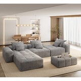 Modern Oversized Modular Sectional Sofa,Sparkling Chenille Fabric Soft Cushion Sofa with 6 Pillows,6 PCS DIY Combination Tufted Sofa,No assembly Required,GREY