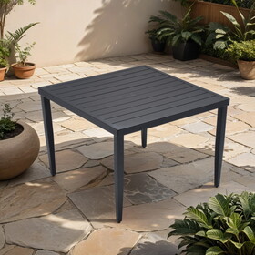 Outdoor Patio Aluminum 40"x40" Square Dining Table with Tapered Feet & Umbrella Hole, Ember Black