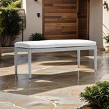 Outdoor Patio Aluminum Stationary Bench with Sunbrella Fabric Cushion, Grayish