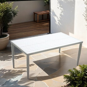 Outdoor Patio Aluminum 40"x70" Two-tone Table Top Rectangle Dining Table with Tapered Feet & Umbrella Hole, Matte White+ Grayish