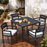 5-Piece Outdoor Patio Aluminum Furniture, Modern Dining Set, including 4 Dining Chairs Sunbrella Fabric Cushioned and 40