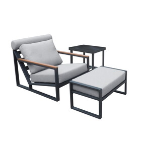 Recliner Patio Chair with Cushions and Ottoman,Waterproof Fabric Soft Cushions with Aluminium Frame