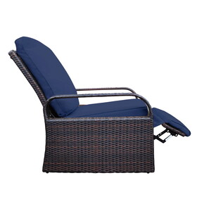 Outdoor Swivel Recliner Chairs, Wicker Chairs Fabric Cushions for Outdoor Use, Adjustable Lounging Positions for Ergonomic Comfort (Navy Blue)